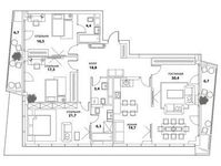 Планировка 4-комнатной квартиры, 141 м2