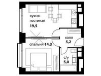 Планировка 2-комнатной квартиры, 44 м2