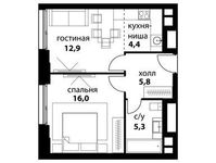 Планировка 2-комнатной квартиры, 44,4 м2
