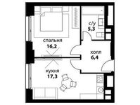Планировка 1-комнатной квартиры, 45,2 м2