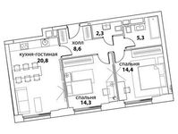 Планировка 3-комнатной квартиры, 65,7 м2