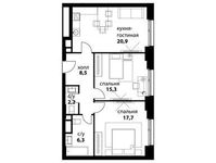 Планировка 3-комнатной квартиры, 70,9 м2