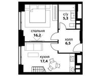 Планировка 1-комнатной квартиры, 61,7 м2