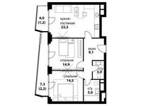 Планировка 3-комнатной квартиры, 73,2 м2