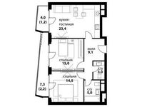 Планировка 3-комнатной квартиры, 73,4 м2