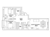 Планировка 3-комнатной квартиры, 76,9 м2