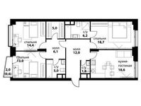 Планировка 4-комнатной квартиры, 101,4 м2