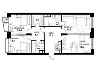 Планировка 4-комнатной квартиры, 101,5 м2