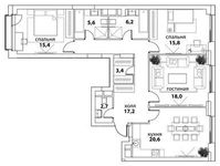 Планировка 4-комнатной квартиры, 104,8 м2