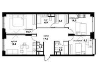 Планировка 4-комнатной квартиры, 117,5 м2