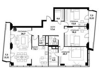 Планировка 4-комнатной квартиры, 137,7 м2