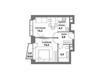 Планировка 1-комнатной квартиры, 44,4 м2
