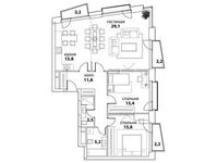 Планировка 3-комнатной квартиры, 98,7 м2