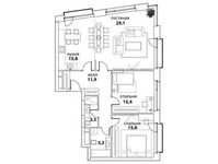 Планировка 3-комнатной квартиры, 96,7 м2