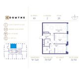 Планировка 2-комнатной квартиры, 70 м2