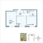 Планировка 2-комнатной квартиры, 65,8 м2