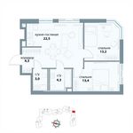 Планировка 2-комнатной квартиры, 60,7 м2