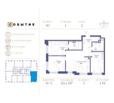 Планировка 3-комнатной квартиры, 83,4 м2