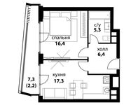 Планировка 1-комнатной квартиры, 47,6 м2