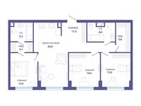 Планировка  3-комнатной квартиры, 97,8 м2