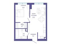 Планировка 1-комнатной квартиры, 46,3 м2