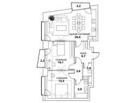 Планировка 3-комнатной квартиры, 76,5 м2