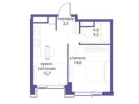 Планировка 1-комнатной квартиры, 38,3 м2