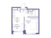 Планировка  1-комнатной квартиры, 38,8 м2