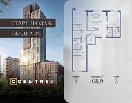 Планировка 3-комнатной квартиры, 108,9 м2