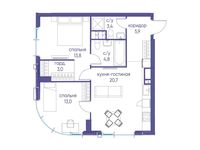 Планировка  2-комнатной квартиры, 64,6 м2