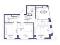 Планировка 3-комнатной квартиры, 81,4 м2