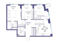 Планировка 3-комнатной квартиры, 77 м2