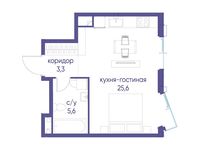 Планировка квартиры студии, 34,5 м2