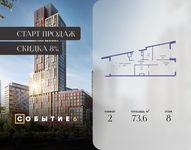 Планировка 2-комнатной квартиры, 73,6 м2