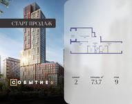 Планировка  2-комнатной квартиры, 73,7 м2