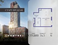 Планировка квартиры студии, 34,5 м2