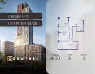 Планировка  3-комнатной квартиры, 86,5 м2