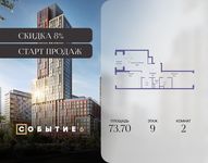 Планировка  2-комнатной квартиры, 73,7 м2