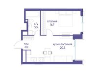 Планировка  1-комнатной квартиры, 44,4 м2