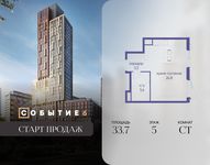 Планировка квартиры студии, 33,7 м2