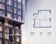 Планировка квартиры студии, 33,7 м2