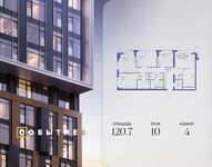 Планировка  4-комнатной квартиры, 120,7 м2