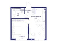 Планировка  1-комнатной квартиры, 42,8 м2