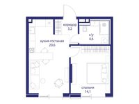 Планировка  1-комнатной квартиры, 42,5 м2