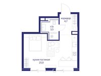 Планировка квартиры студии, 33,2 м2