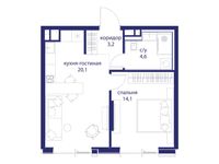 Планировка  1-комнатной квартиры, 42 м2