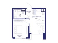 Планировка  1-комнатной квартиры, 39 м2