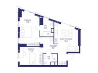 Планировка  2-комнатной квартиры, 62,8 м2