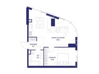 Планировка  1-комнатной квартиры, 53,8 м2