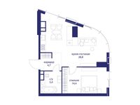 Планировка  1-комнатной квартиры, 53,3 м2